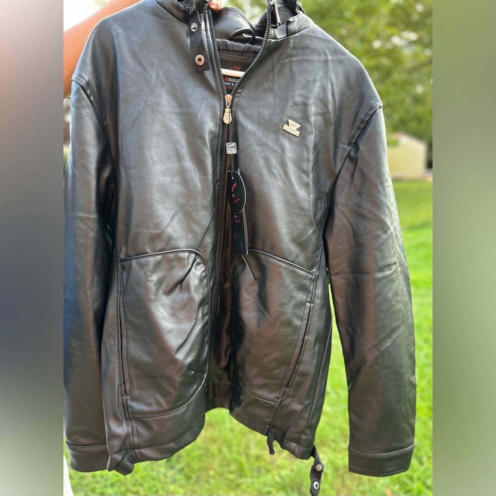 Men’s NWT RRosso Leather Jacket w/ hood
